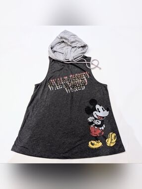 Disney Dark Gray Sleeveless Hooded Tank with Mickey Graphic